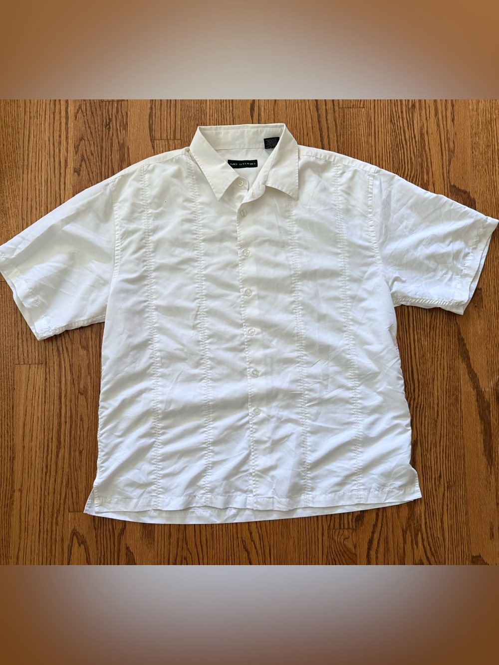 MD Studio Men’s 2XL White Solid Short Sleeve with Woven Design Dress Shirt